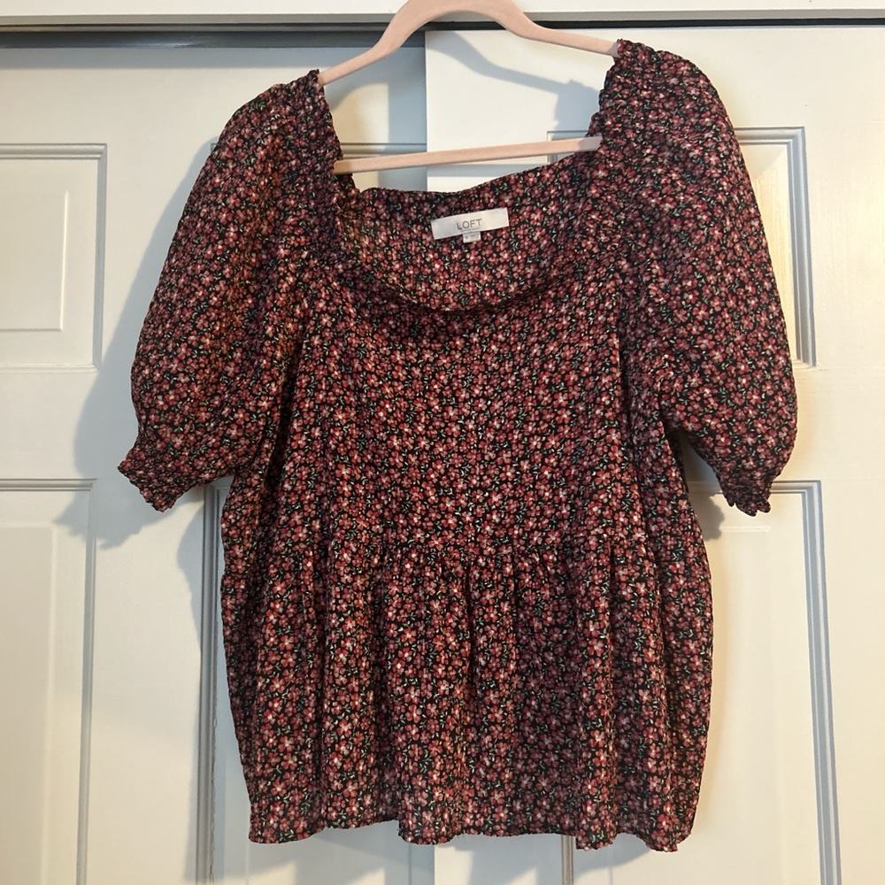 LOFT Floral Blouse - Black and Pink
